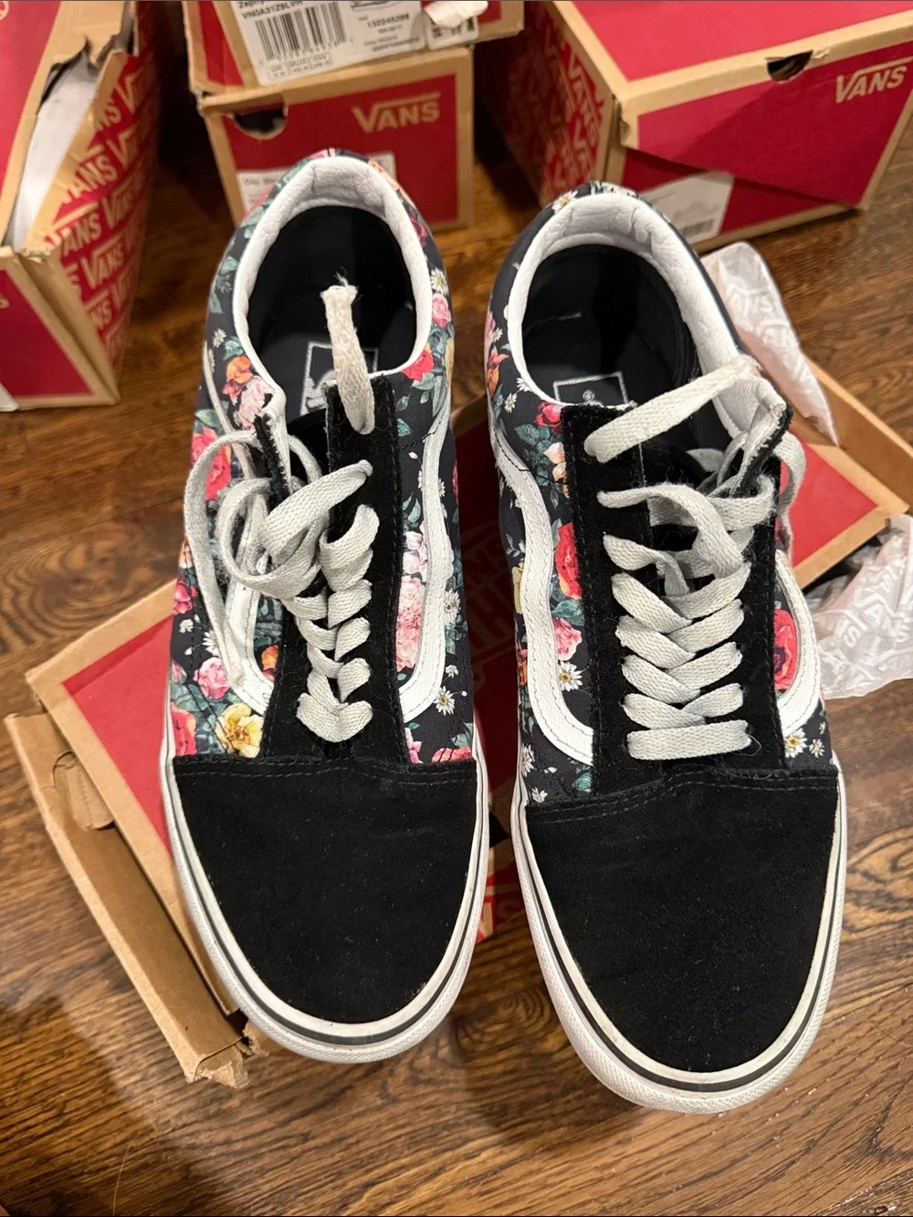 Vans Old Skool Black Floral Canvas & Suede Sneakers